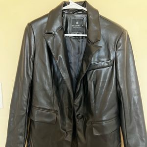 Oversized black leather blazer